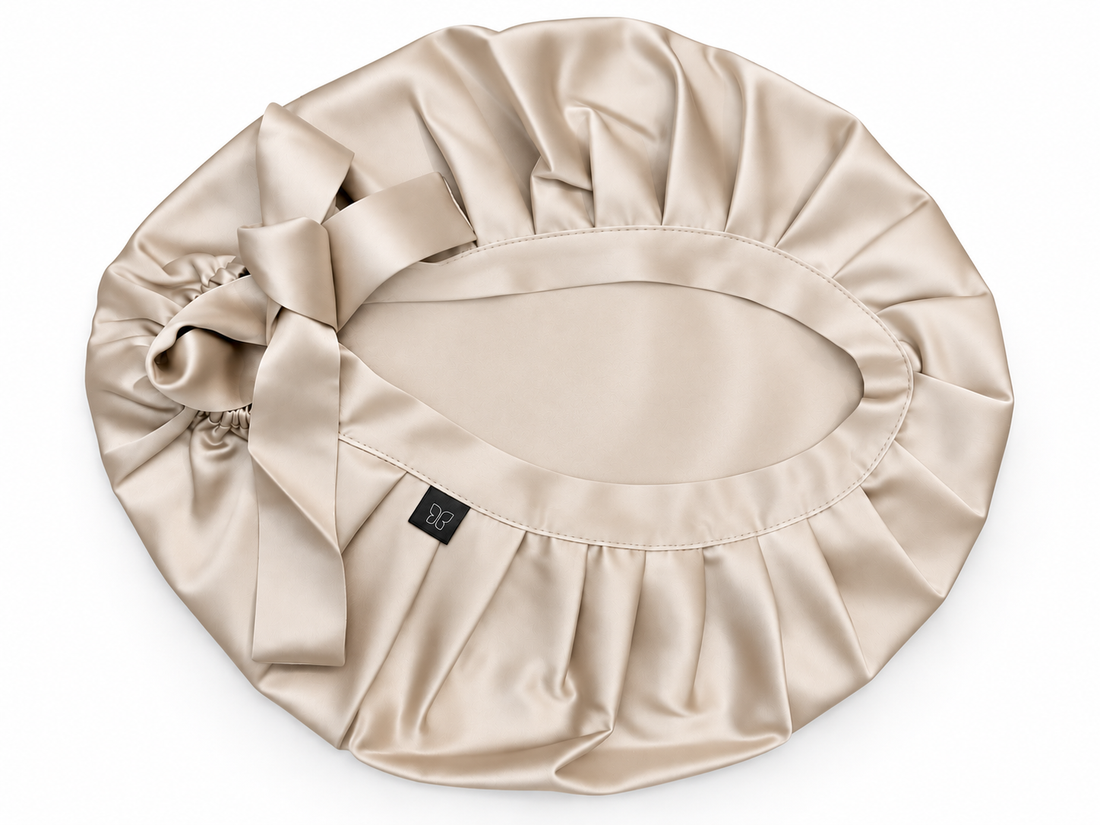 Seiden-Schlafhaube Champagner mit Bindeband – Silk Couture