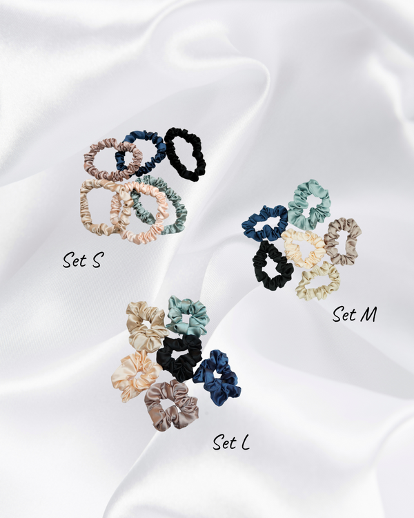 Seiden-Haargummi-Set alle 6 Farben – 100% Maulbeerseide | Silk Couture